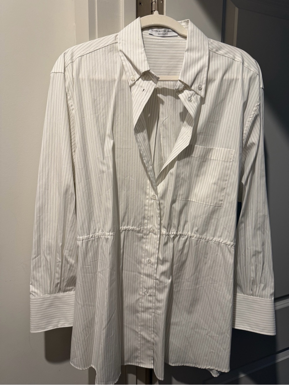 Victoria Beckham- Mango  Women's White Pinstripe Button-Down Shirt